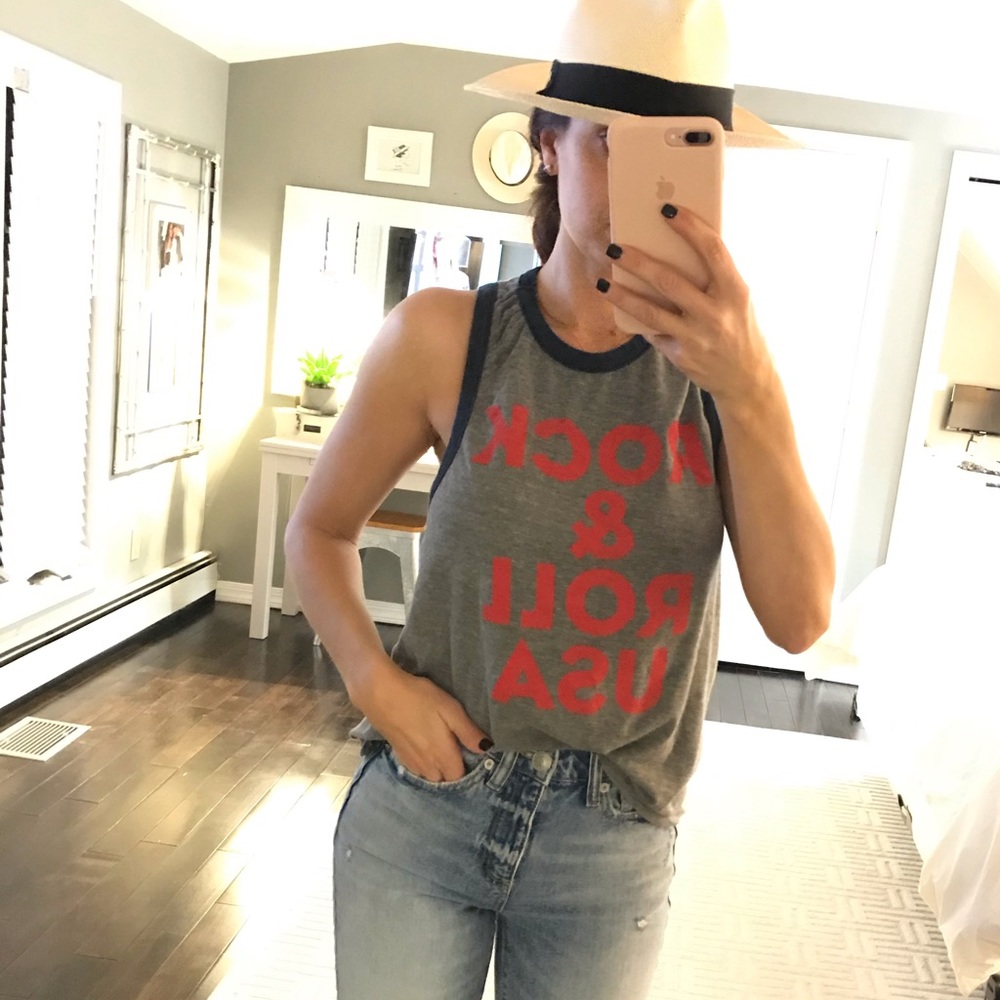 CHASER gray Rock & Roll USA racer back tank top M